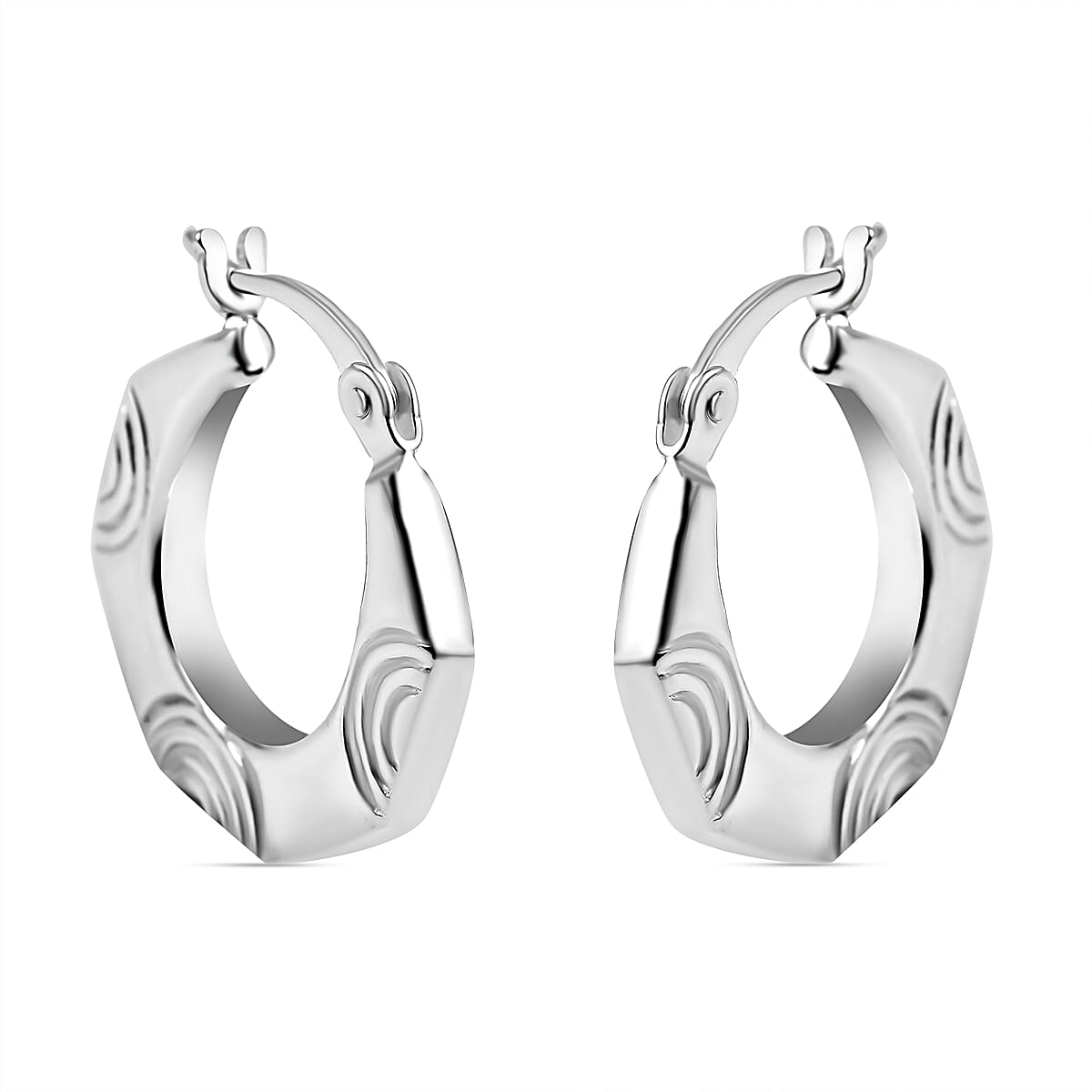 Textured Hexagon Creole Hoop Earrings in Sterling Silver