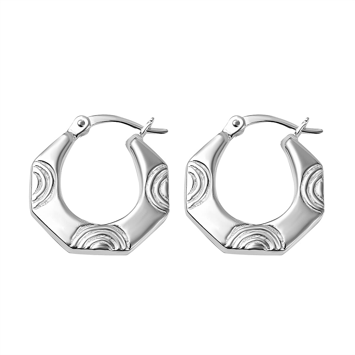 Textured Hexagon Creole Hoop Earrings in Sterling Silver