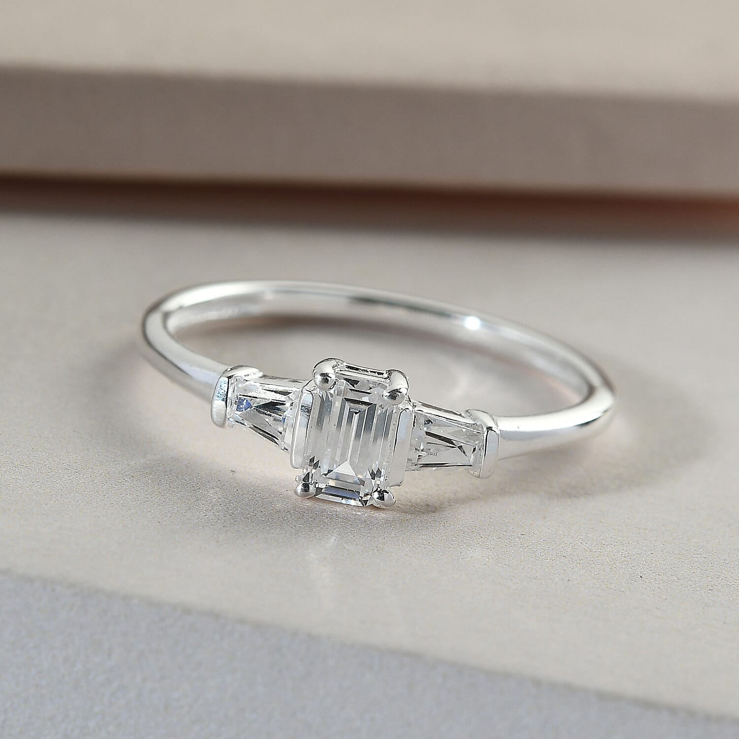 Lustro Stella Sterling Silver Trilogy Ring Made with Finest CZ