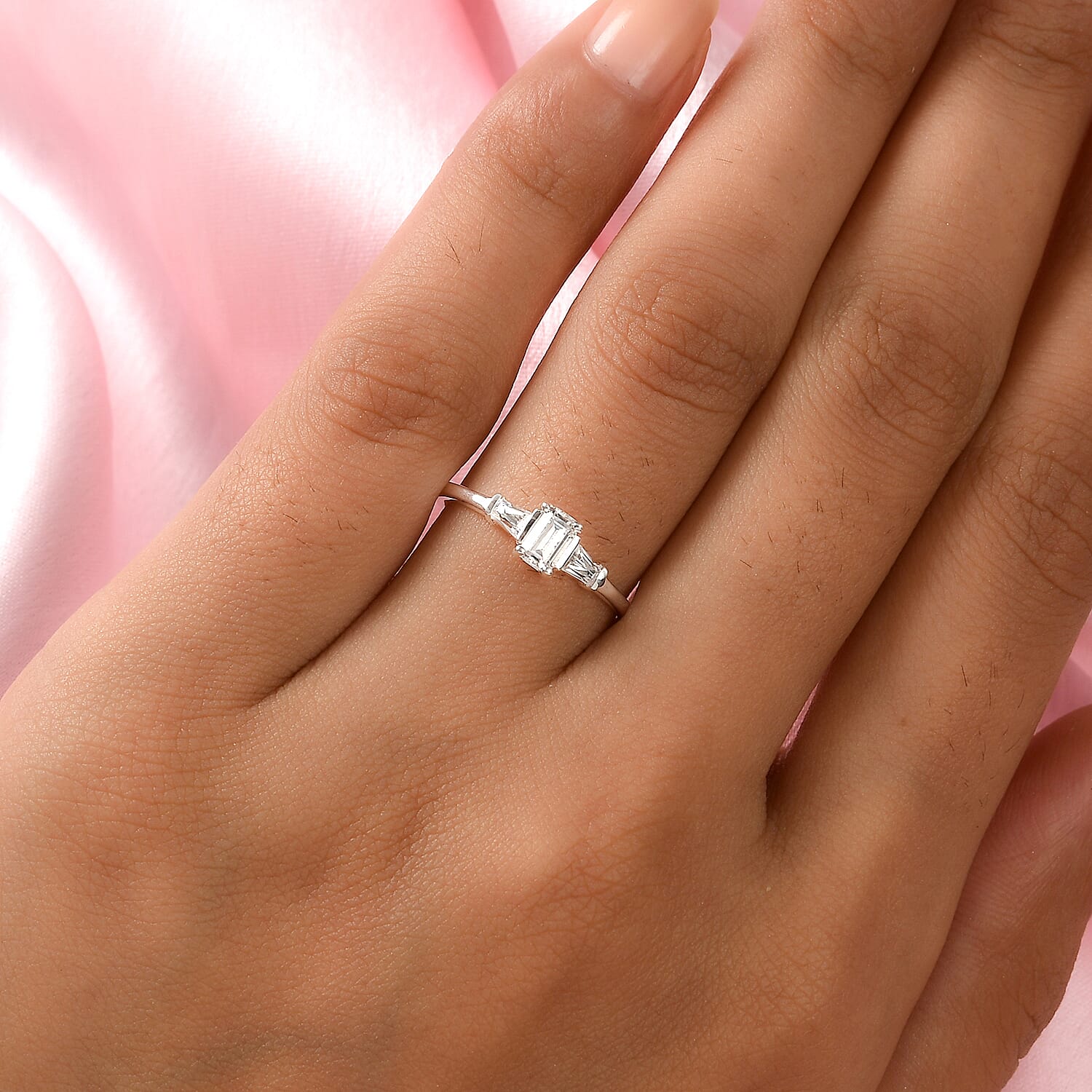 Lustro Stella Sterling Silver Trilogy Ring Made with Finest CZ