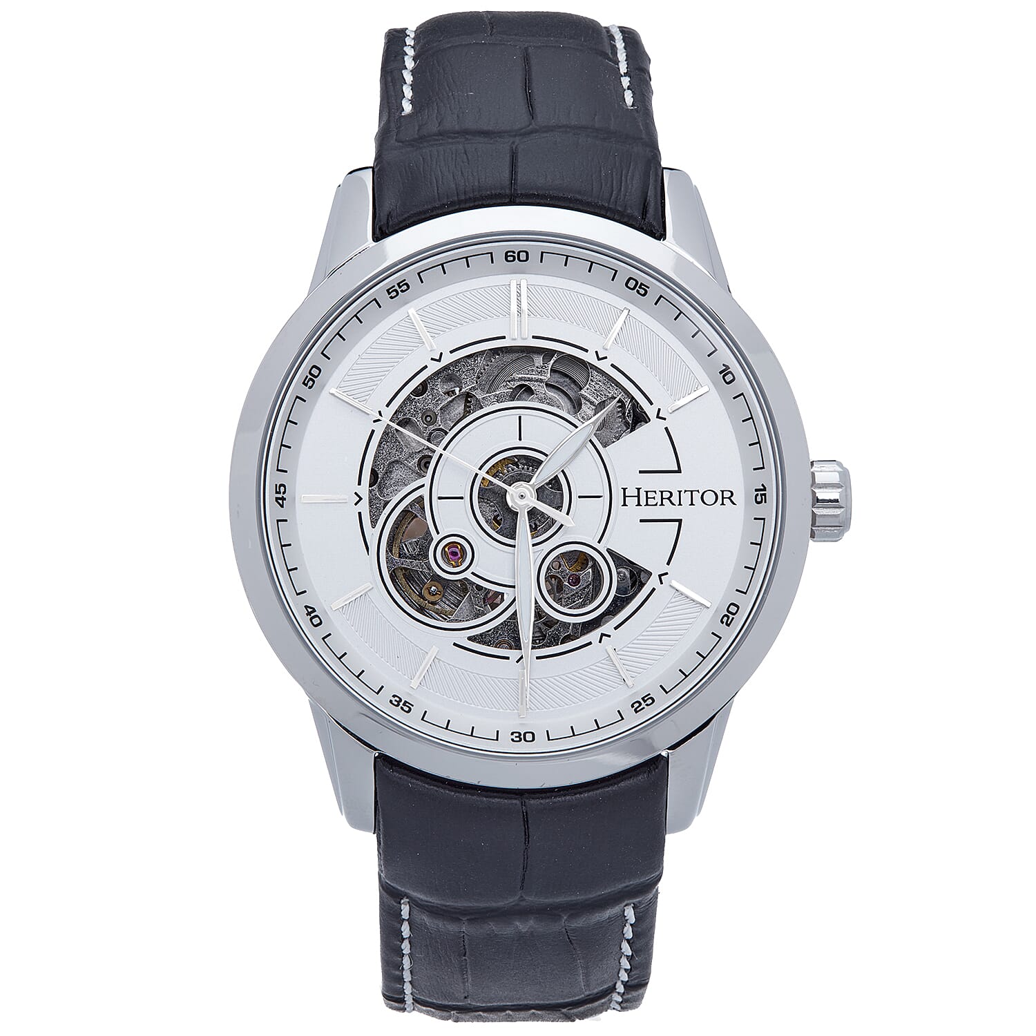 Heritor Automatic Davies White Analog Dial 5 ATM Mens Watch in Black Genuine Leather Strap