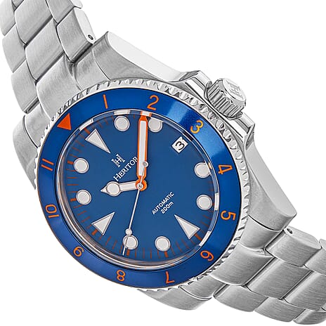 Heritor Automatic Luciano Blue Dial Silver - Orange Hand 20 ATM Mens Watch in Silver Stainless Steel Chain Strap