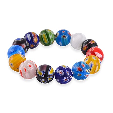 Multi Colour Murano Style Glass Stretchable Beads Bracelet (Size - 6.75) 245 Ct