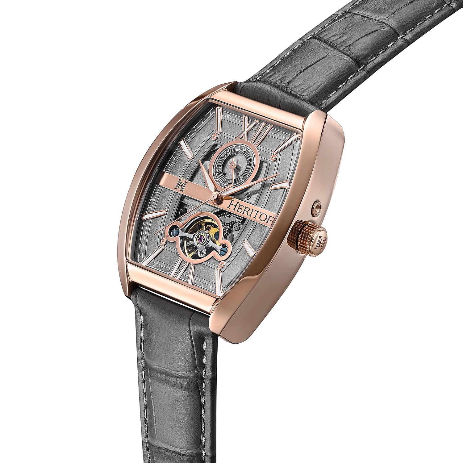 Heritor Automatic Masterson Black Dial Rose Gold 5 ATM Mens Watch in Brown Genuine Leather Strap