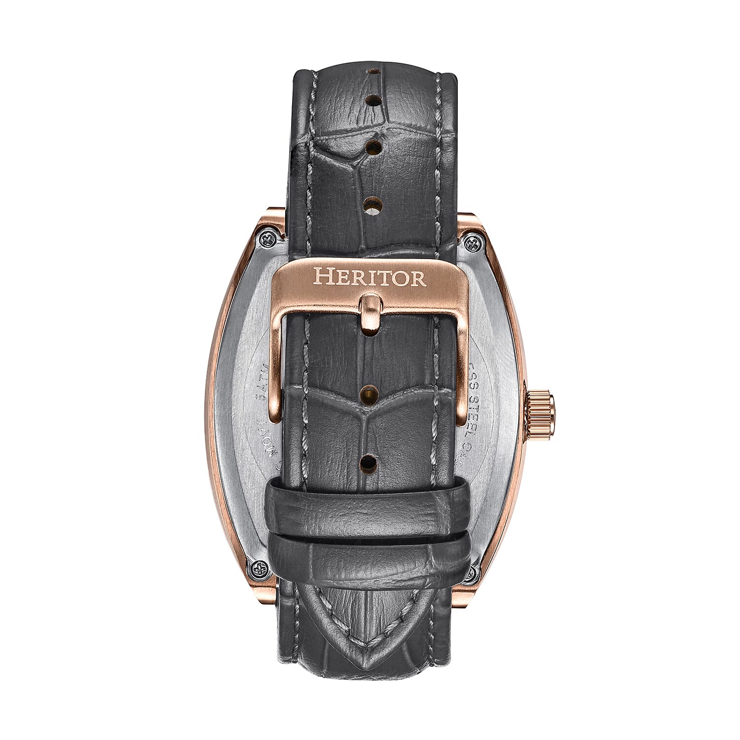 Heritor Automatic Masterson Black Dial Rose Gold 5 ATM Mens Watch in Brown Genuine Leather Strap