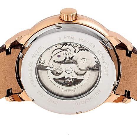 HERITOR Sanford Automatic Movt. 5ATM Water Resistance White Dial Mens Watch with Brown Leather Strap