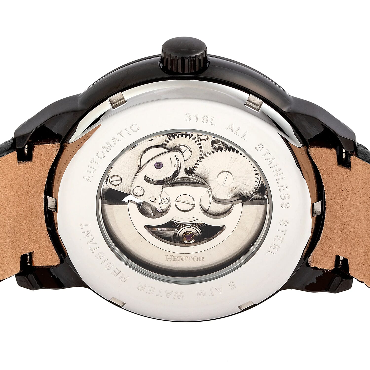 Heritor Automatic Sanford Black Analog Dial 5 ATM Mens Watch in Black Genuine Leather Strap