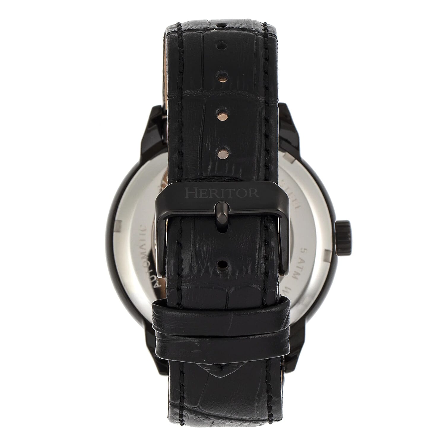 Heritor Automatic Sanford Black Analog Dial 5 ATM Mens Watch in Black Genuine Leather Strap