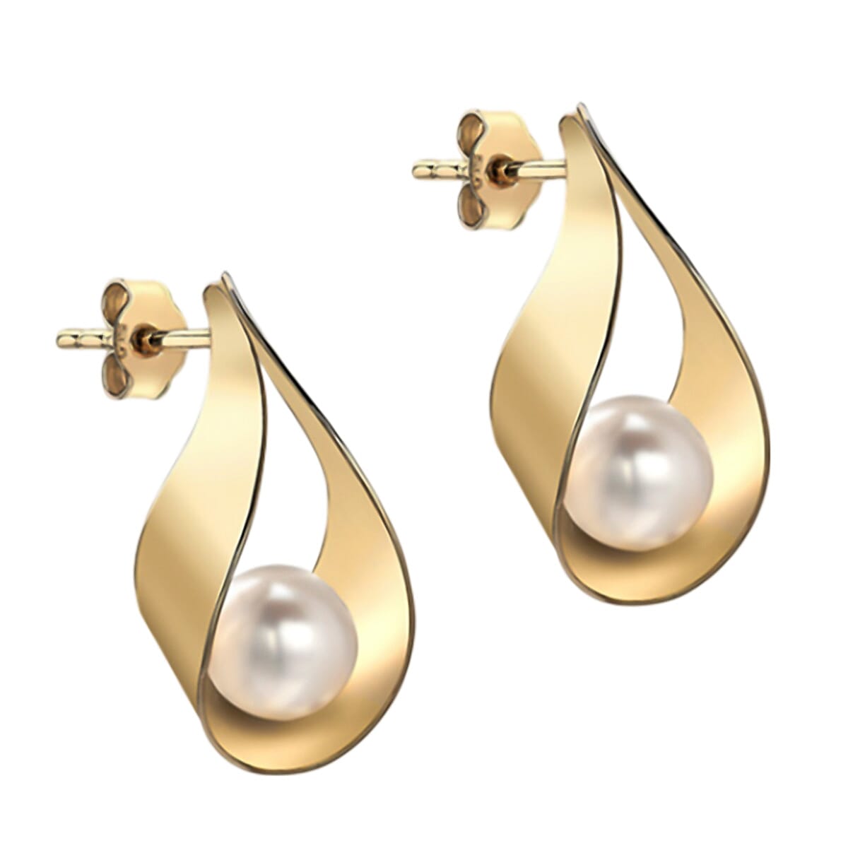 Vicenza Closeout - 9K Yellow Gold Pearl Sling Stud Earrings