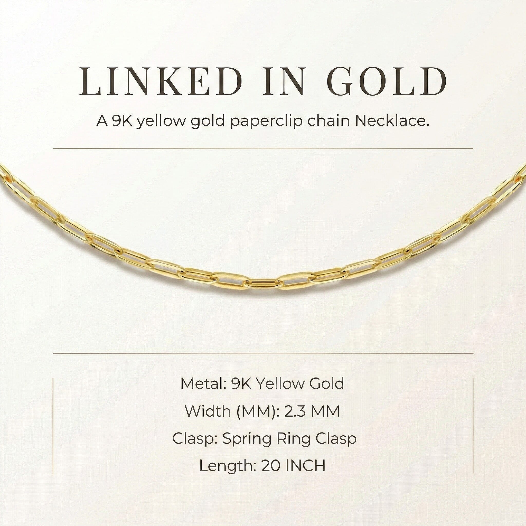 9K Yellow Gold Paperclip Chain (Size 18) with Spring Ring Clasp