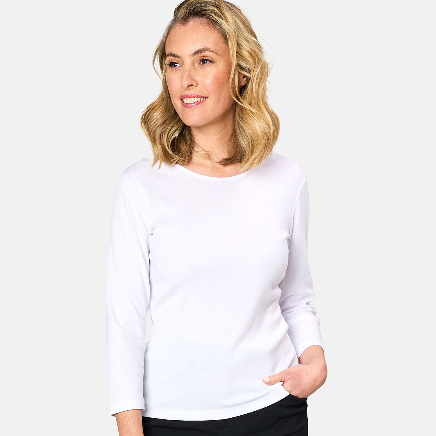 Emreco 3 Quarter Sleeve Crew Neck Top (Size 10) - White