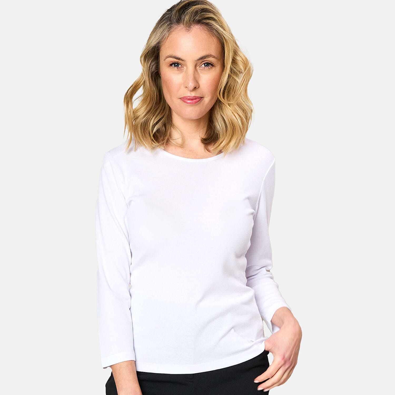 Emreco 3 Quarter Sleeve Crew Neck Top (Size 10) - White