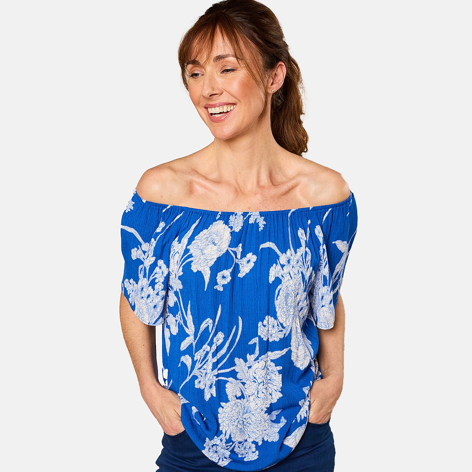 Emreco Short Sleeve Print Off Shoulder Top (Size 12) - Emerald