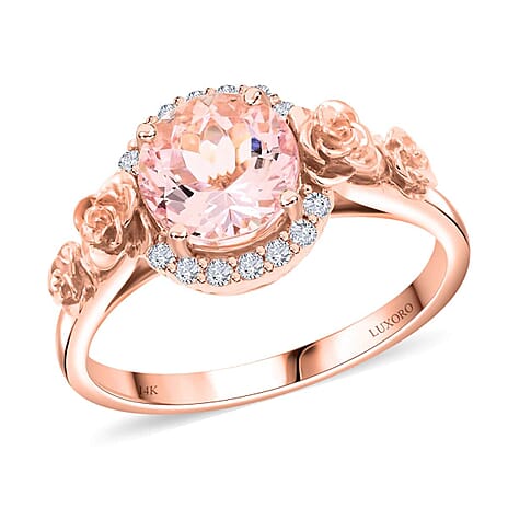 14K Rose Gold  AAA   Pink Morganite ,  White Diamond  I2 Ring 1.90 ct,  Gold Wt. 4.6 Gms  1.900  Ct.