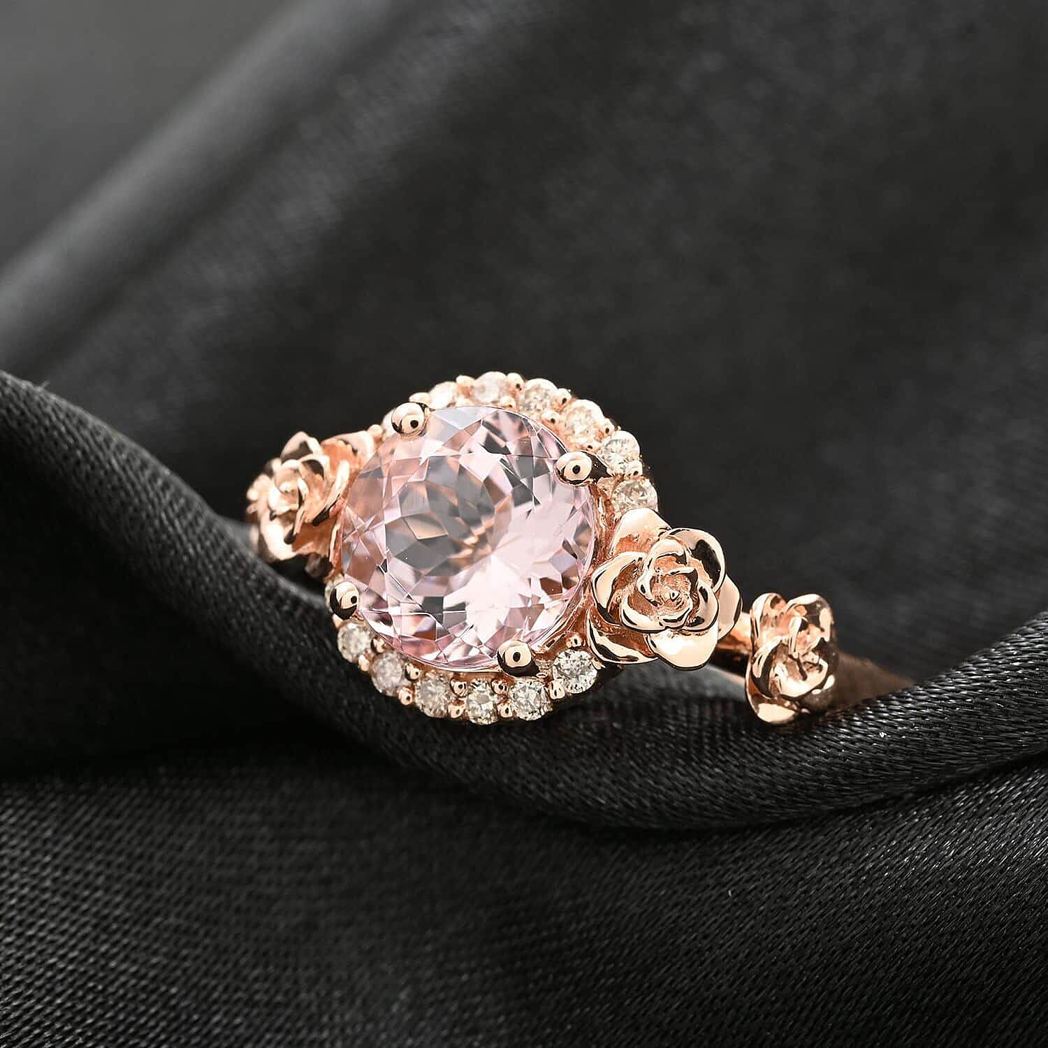 14K Rose Gold  AAA   Pink Morganite ,  White Diamond  I2 Ring 1.90 ct,  Gold Wt. 4.6 Gms  1.900  Ct.