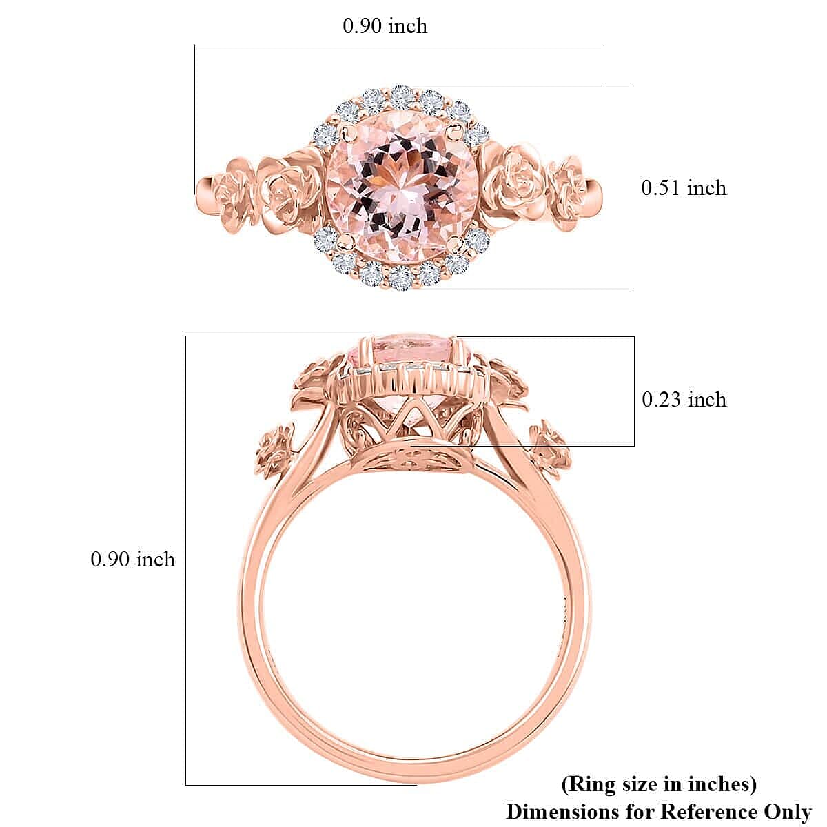 14K Rose Gold  AAA   Pink Morganite ,  White Diamond  I2 Ring 1.90 ct,  Gold Wt. 4.6 Gms  1.900  Ct.