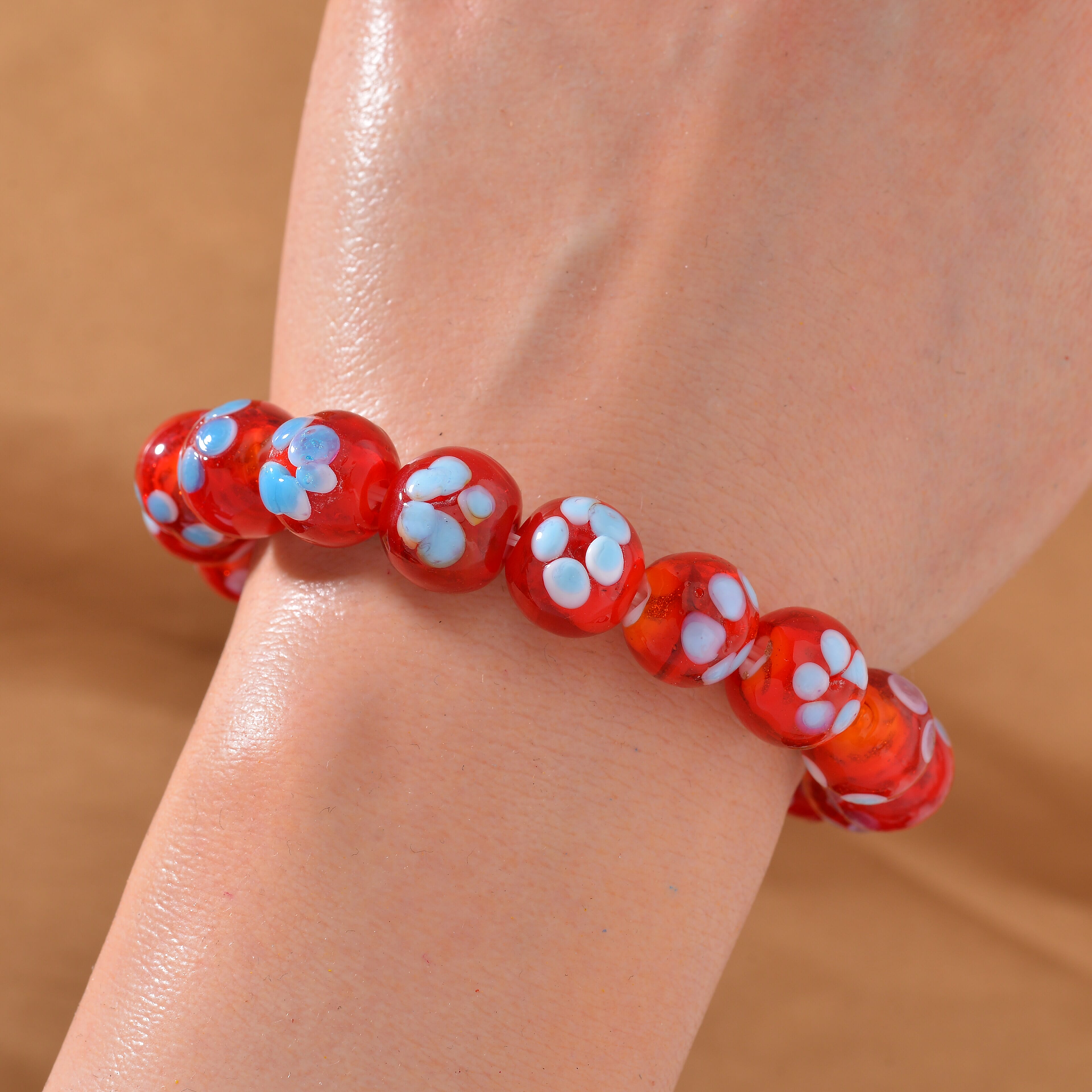 Red Color Murano Style Glass Bracelet