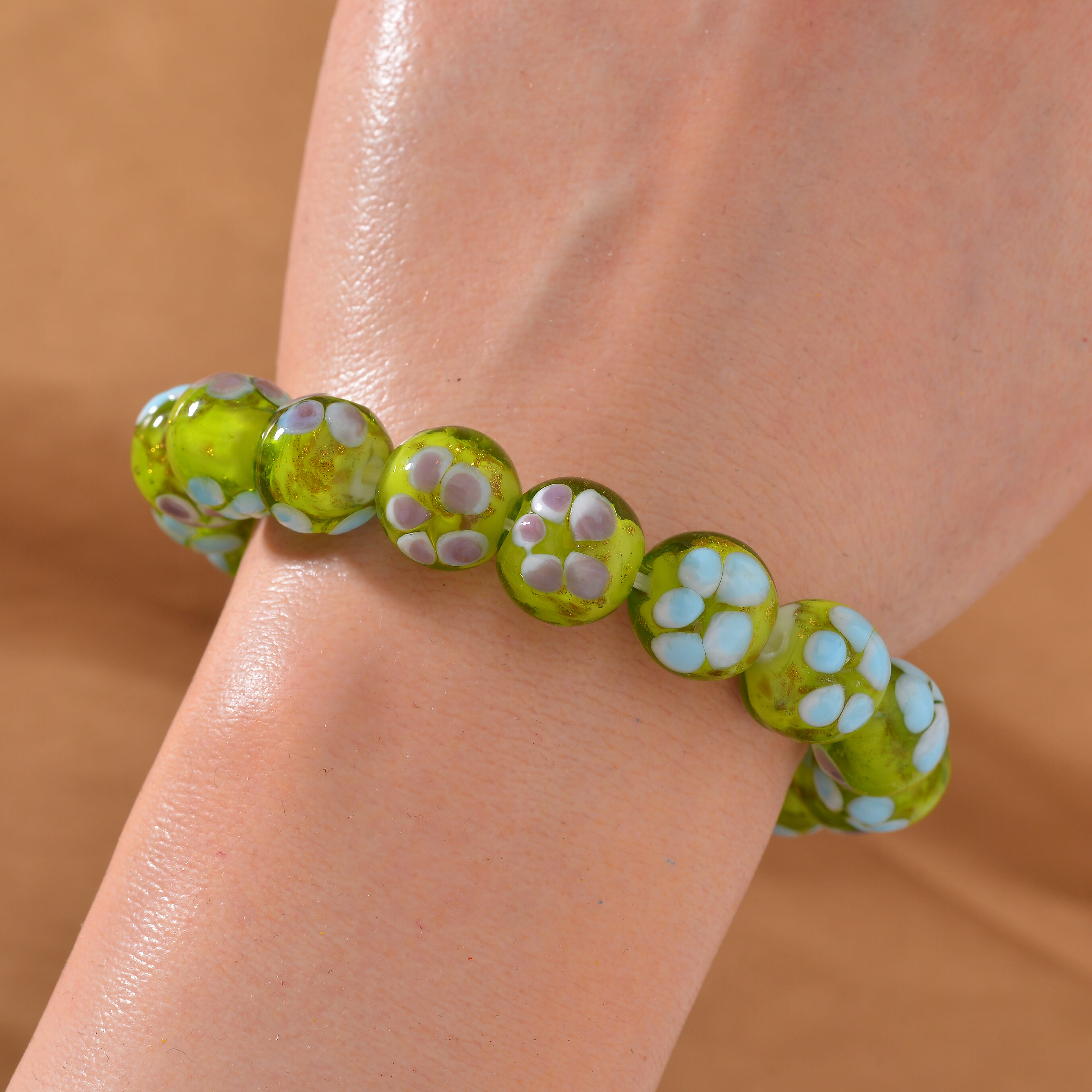 Green Color Murano Style Glass  Bracelet
