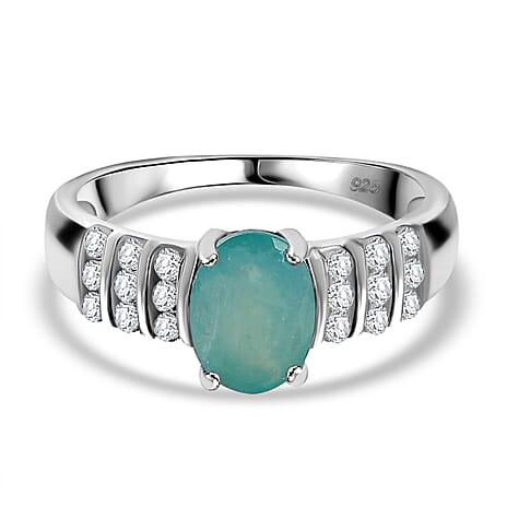 Grandidierite & Natural Zircon Ring in Rhodium Overlay Sterling Silver 1.60 Ct