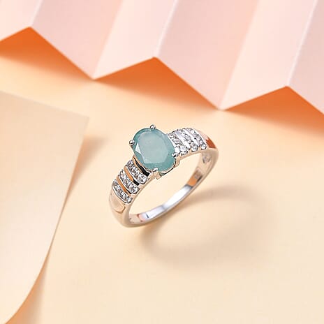 Grandidierite & Natural Zircon Ring in Rhodium Overlay Sterling Silver 1.60 Ct