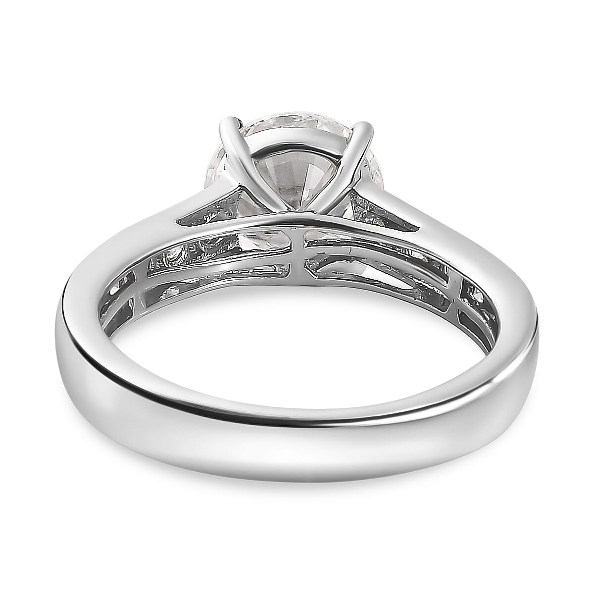 Designer Inspired - Moissanite Solitaire Shoulder Set Ring in Rhodium Overlay Sterling Silver 2.15 Ct Designer Inspired - Moissanite Solitaire Shoulder Set Ring in Rhodium Overlay Sterling Silver 2.15 Ct