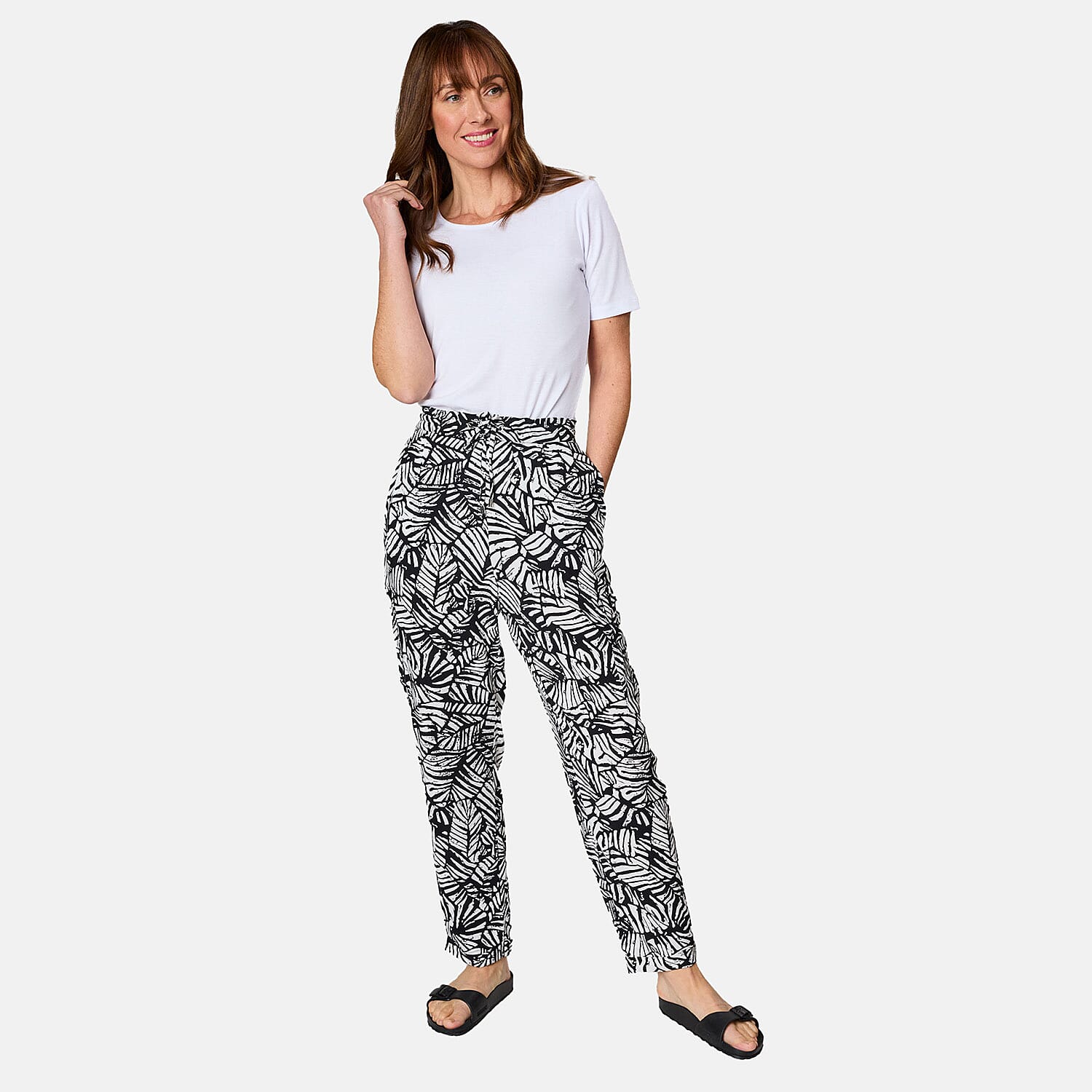 Emreco Tie Waist Print Utility Style Trouser (Size 10) - Black & White