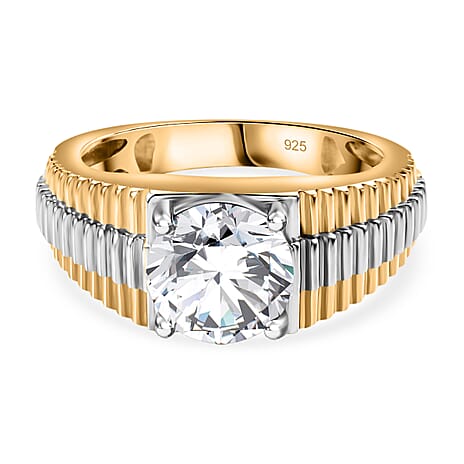Moissanite Mens Ring in 18K Vermeil YG Plated Sterling Silver 2.50 Ct, Silver Wt. 6.82 Gms