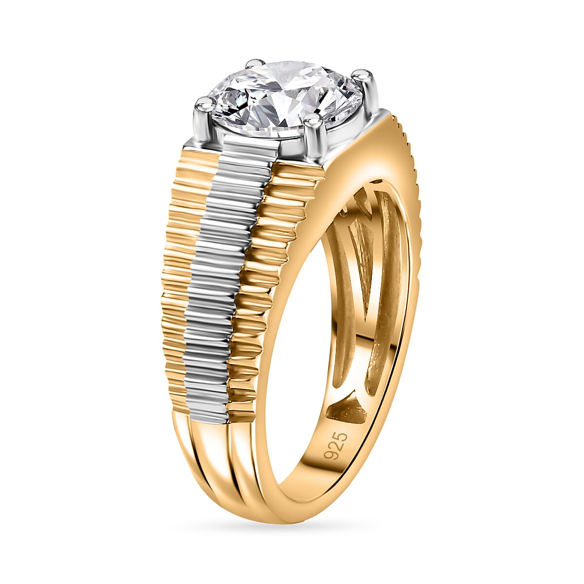 Moissanite Mens Ring in 18K Vermeil YG Plated Sterling Silver 2.50 Ct, Silver Wt. 6.82 Gms