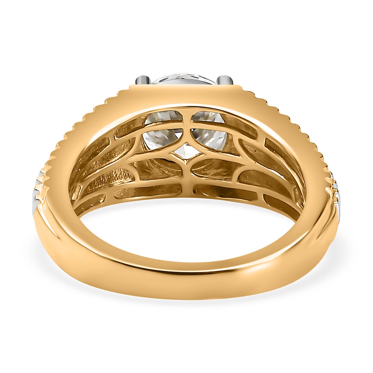 Moissanite Mens Ring in 18K Vermeil YG Plated Sterling Silver 2.50 Ct, Silver Wt. 6.82 Gms