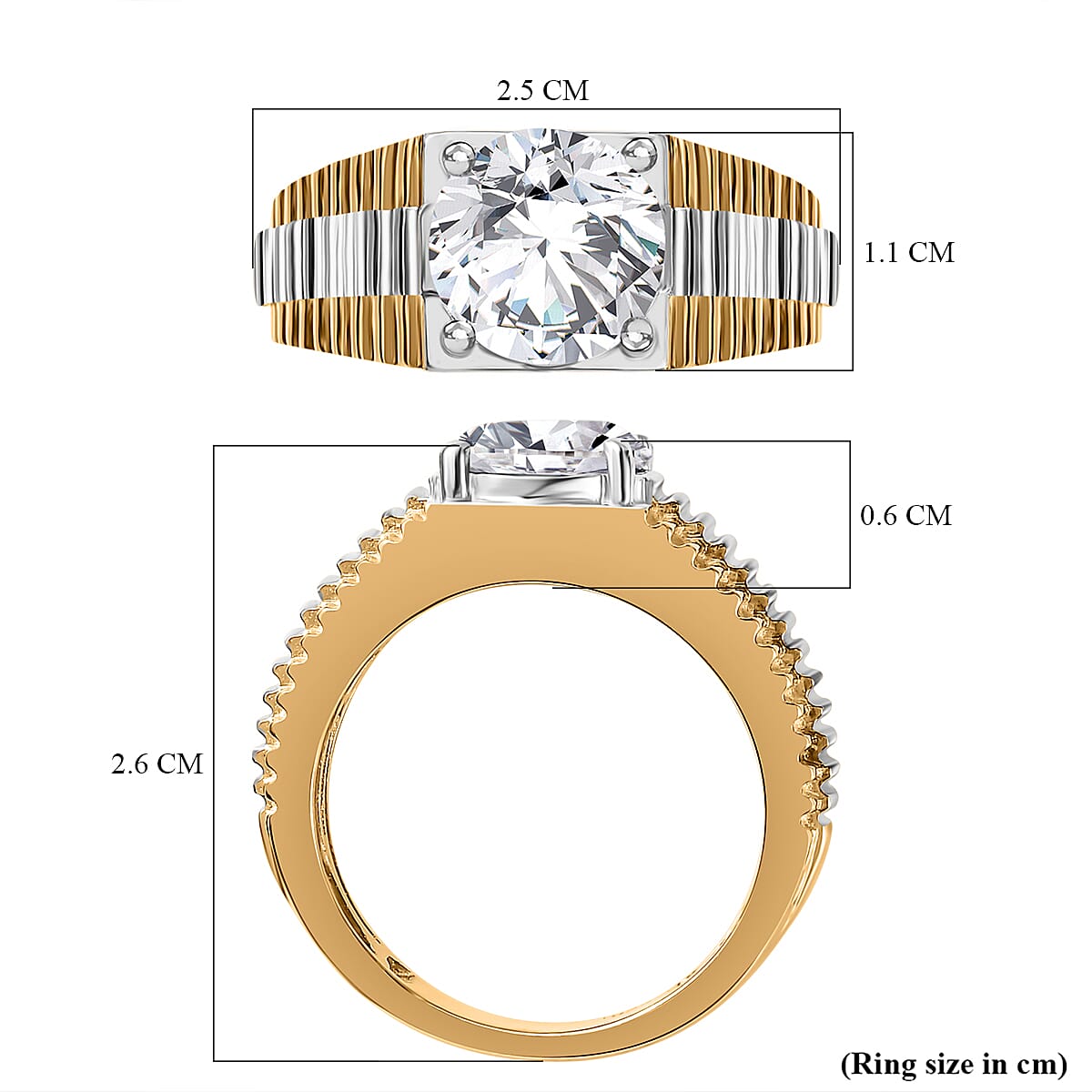 Moissanite Mens Ring in 18K Vermeil YG Plated Sterling Silver 2.50 Ct, Silver Wt. 6.82 Gms