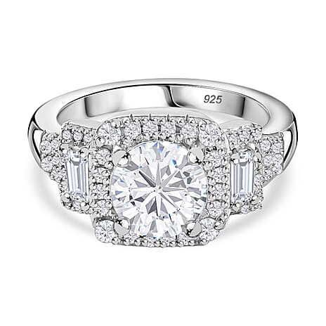 Moissanite Ring in Rhodium Overlay Sterling Silver 2.21 Ct