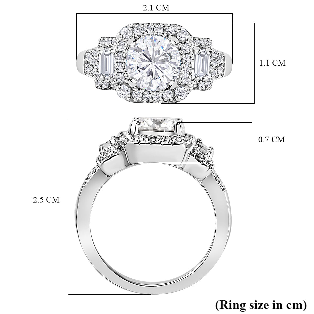 Moissanite Ring in Rhodium Overlay Sterling Silver 2.21 Ct Moissanite Ring in Rhodium Overlay Sterling Silver 2.21 Ct