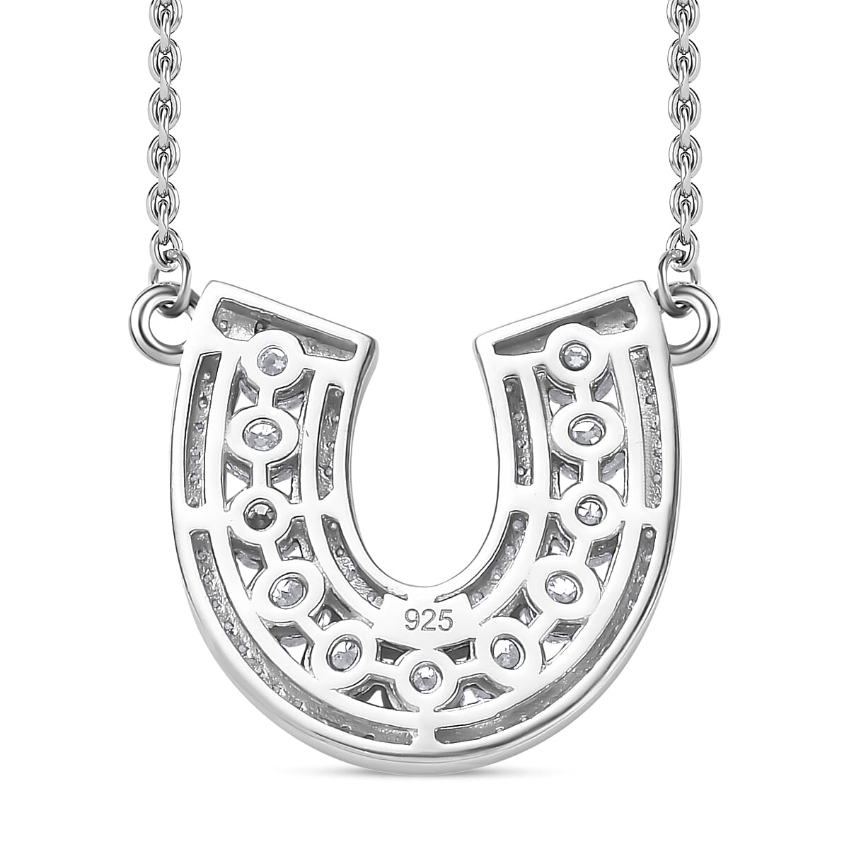 Moissanite Horseshoe Necklace (Size - 20) in Rhodium Overlay Sterling Silver