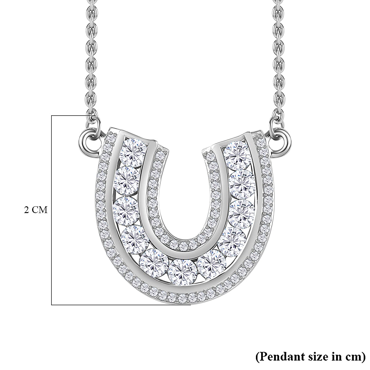 Moissanite Horseshoe Necklace (Size - 20) in Rhodium Overlay Sterling Silver