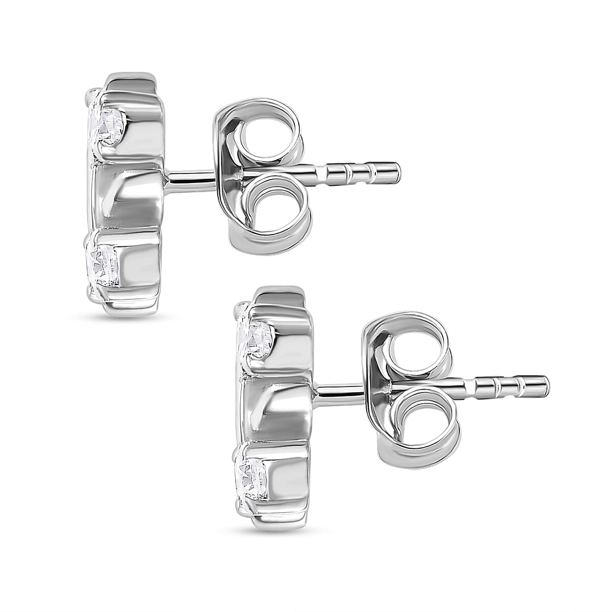 Moissanite Cross Stud Earrings in Rhodium Overlay Sterling Silver