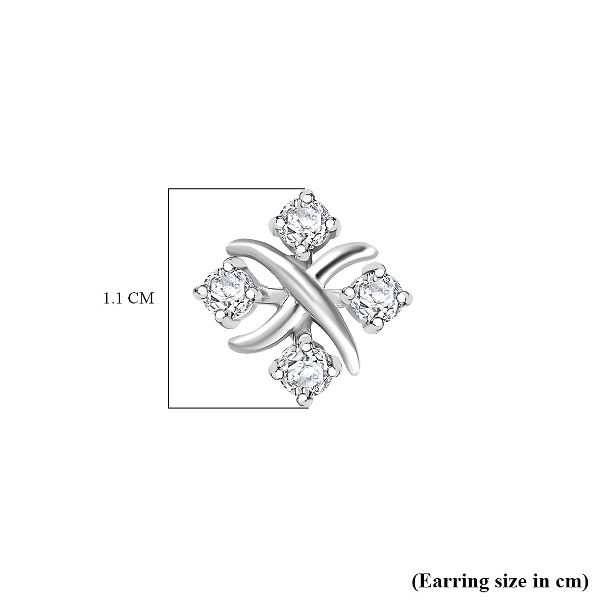 Moissanite Cross Stud Earrings in Rhodium Overlay Sterling Silver