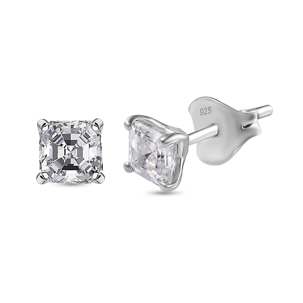 Moissanite  Solitaire Stud Push Post Earring in Rhodium Overlay Sterling Silver 1.30 ct  1.362  Ct.