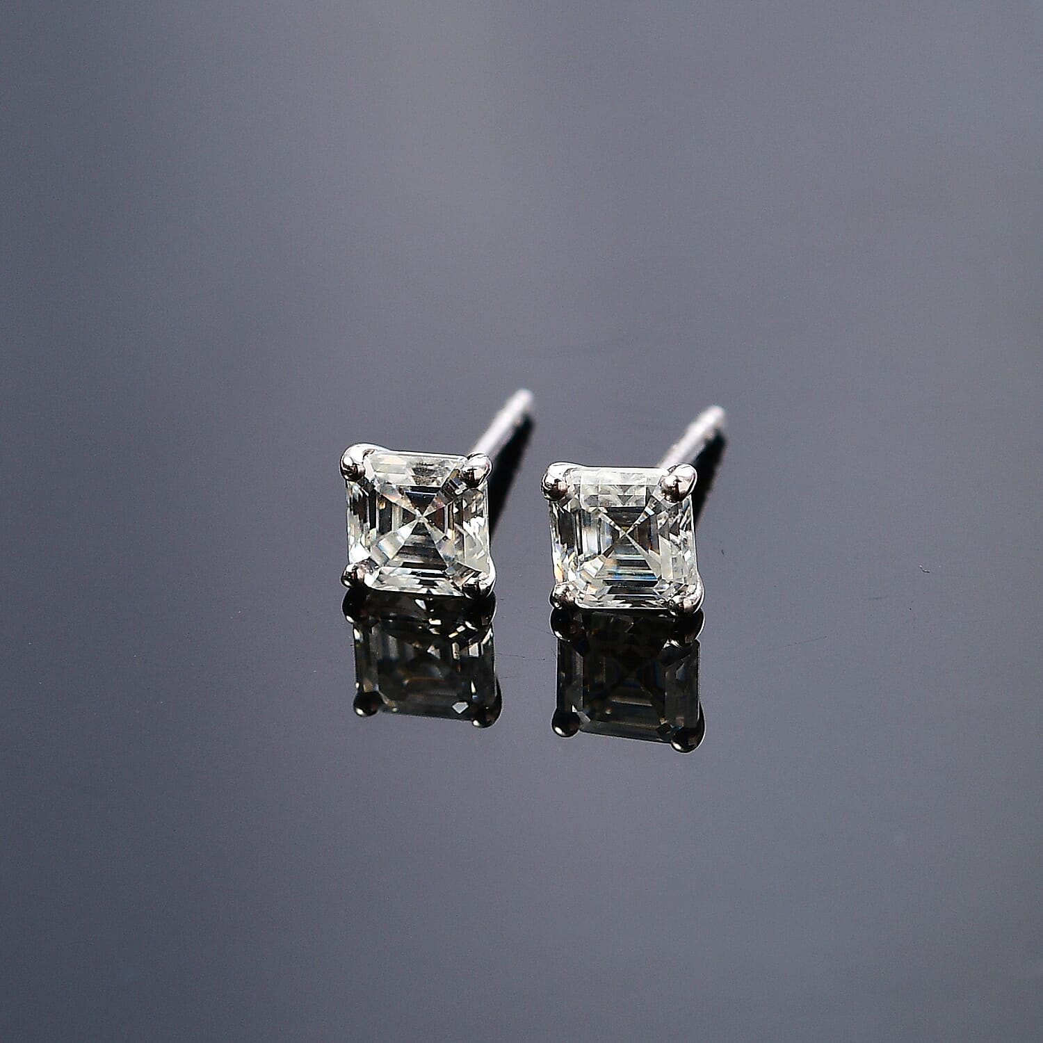 Moissanite  Solitaire Stud Push Post Earring in Rhodium Overlay Sterling Silver 1.30 ct  1.362  Ct.