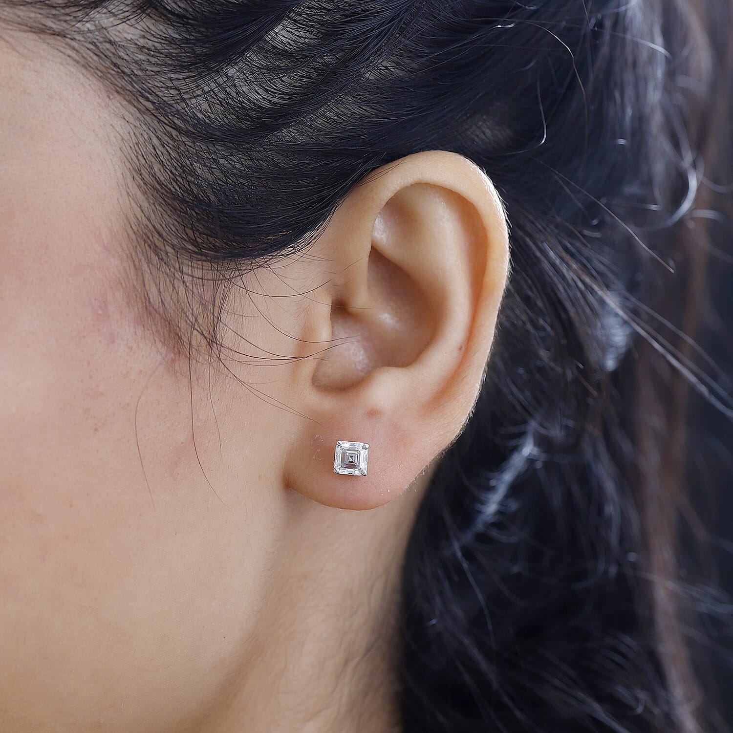 Moissanite  Solitaire Stud Push Post Earring in Rhodium Overlay Sterling Silver 1.30 ct  1.362  Ct.