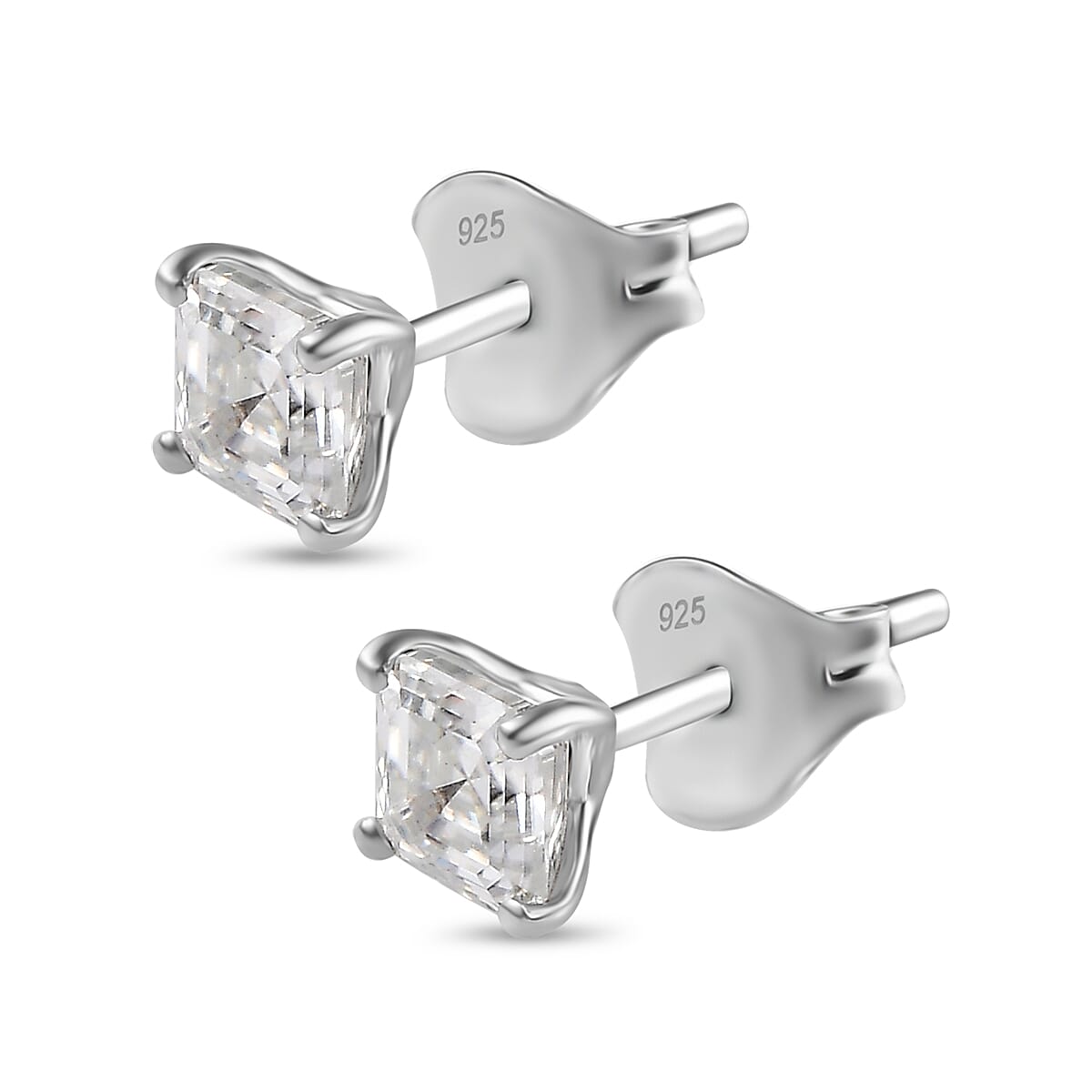 Moissanite  Solitaire Stud Push Post Earring in Rhodium Overlay Sterling Silver 1.30 ct  1.362  Ct.