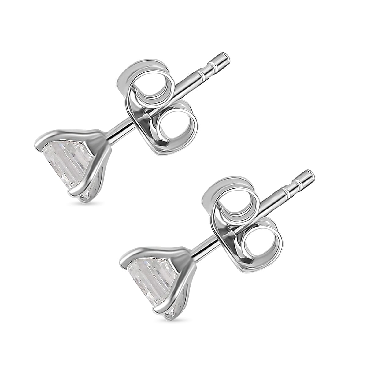 Moissanite  Solitaire Stud Push Post Earring in Rhodium Overlay Sterling Silver 1.30 ct  1.362  Ct.