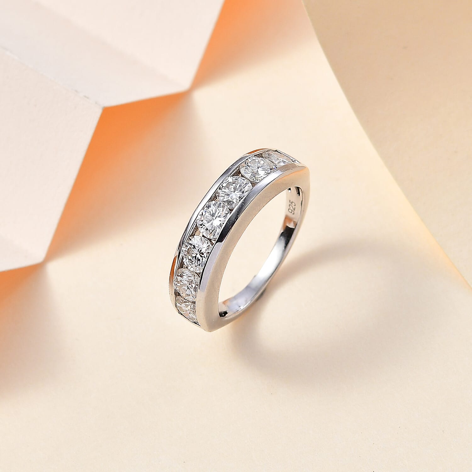 Moissanite Half Eternity Ring in Rhodium Overlay Sterling Silver 1.68 Ct