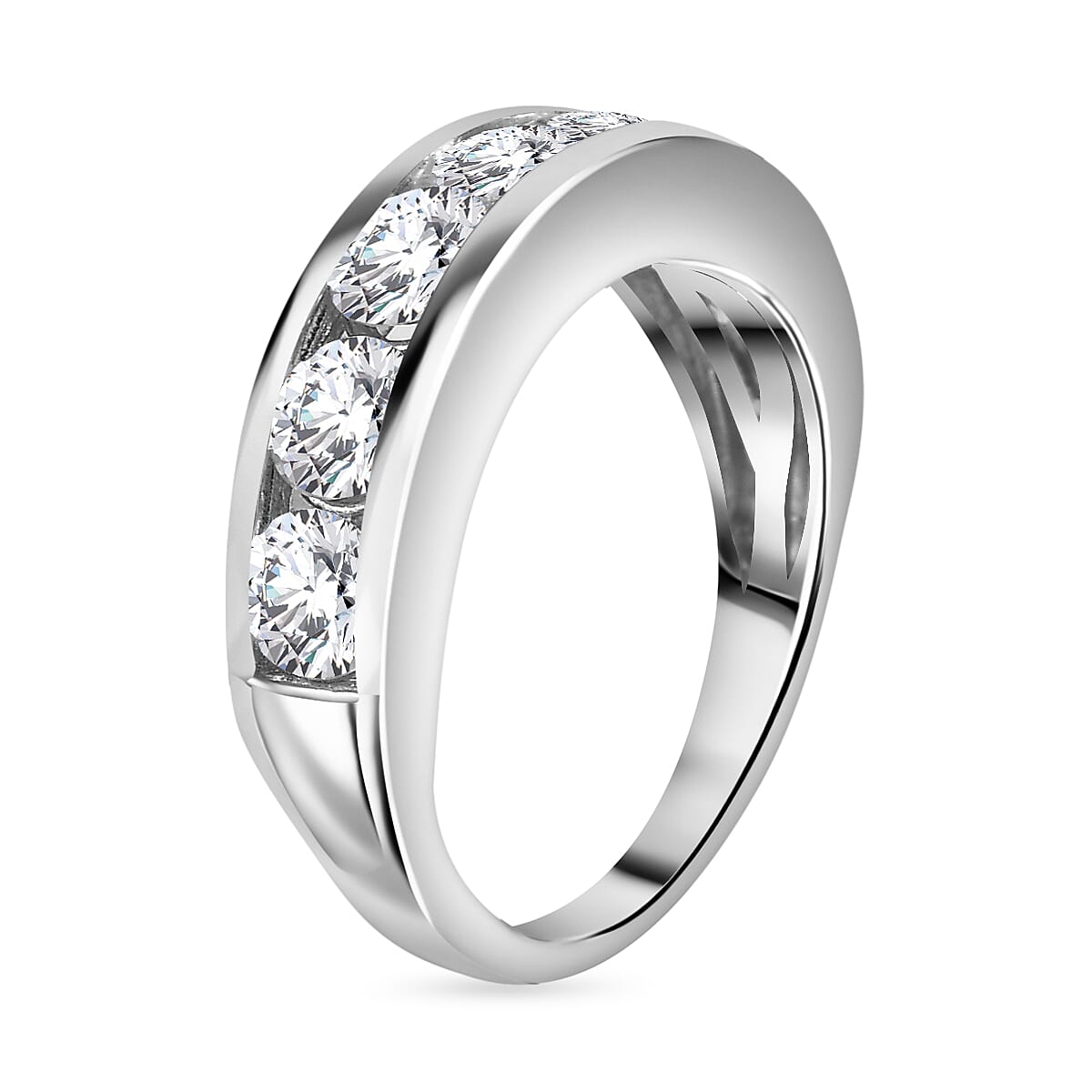 Moissanite Half Eternity Ring in Rhodium Overlay Sterling Silver 1.68 Ct