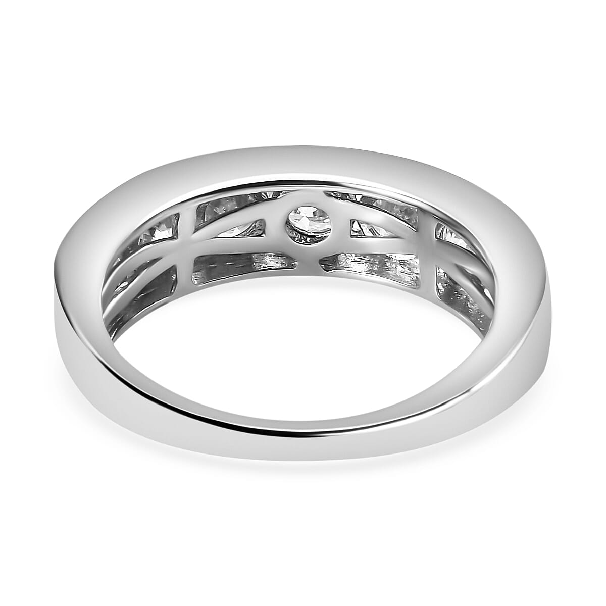 Moissanite Half Eternity Ring in Rhodium Overlay Sterling Silver 1.68 Ct