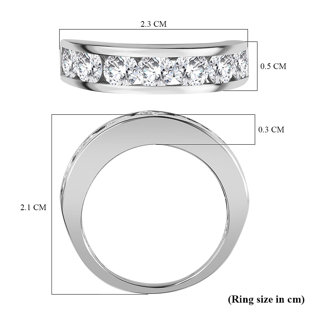 Moissanite Half Eternity Ring in Rhodium Overlay Sterling Silver 1.68 Ct