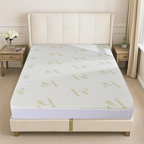 Bamboo Jacquard Waterproof Mattress Protector (Size Single) - White