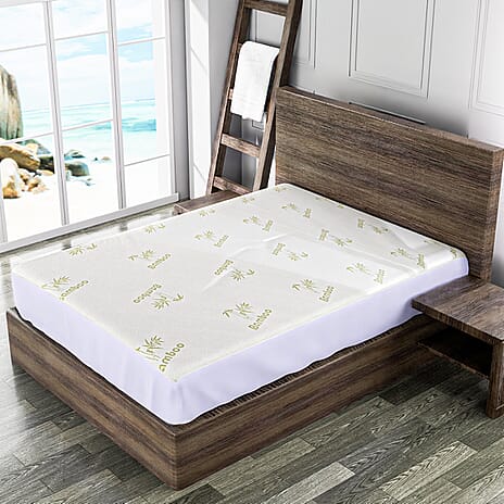 Bamboo Waterproof Mattress Protector (Size - Single, 190x90-30cm) - White