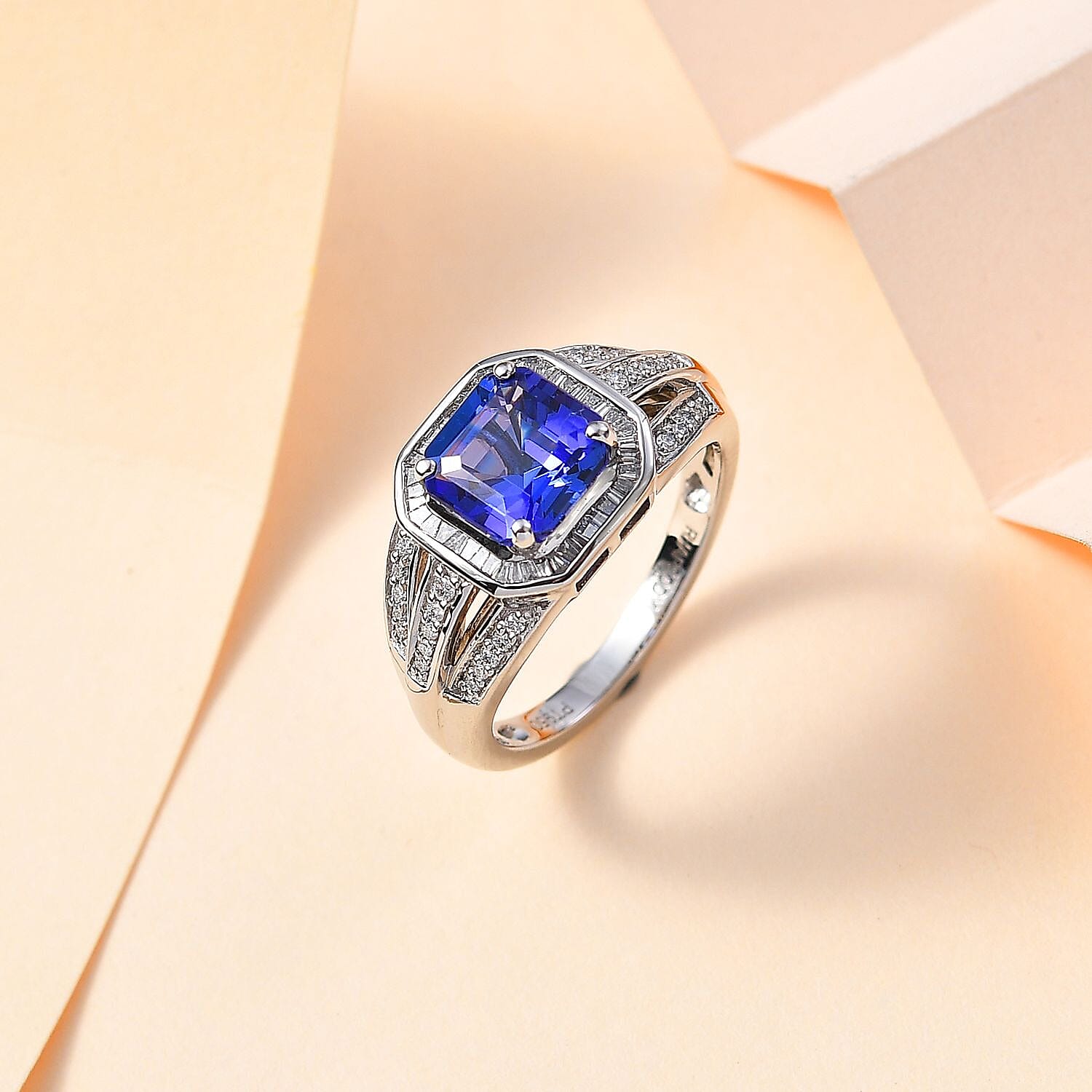 RHAPSODY-950 Platinum AAAA Tanzanite and Earth Mined  Diamond (VS E-F)  Signet Ring 3.19 Ct, Platinum Wt. 8.00 Gms