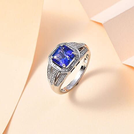 RHAPSODY-950 Platinum AAAA Tanzanite and Earth Mined  Diamond (VS E-F)  Signet Ring 3.19 Ct, Platinum Wt. 8.00 Gms
