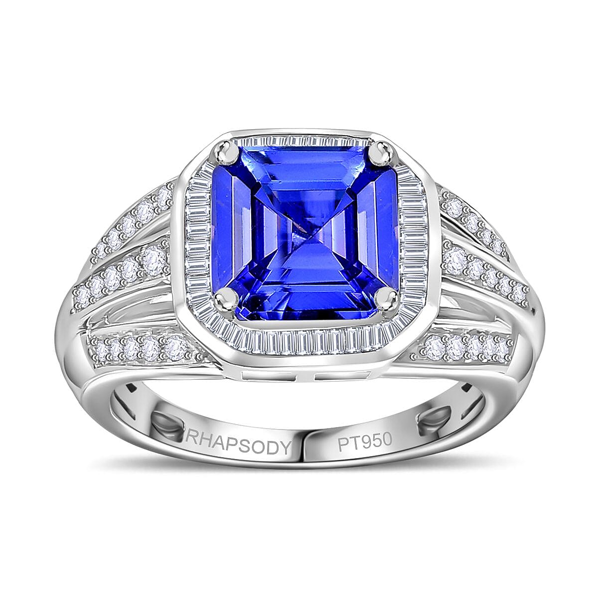 RHAPSODY-950 Platinum AAAA Tanzanite and Earth Mined  Diamond (VS E-F)  Signet Ring 3.19 Ct, Platinum Wt. 8.00 Gms